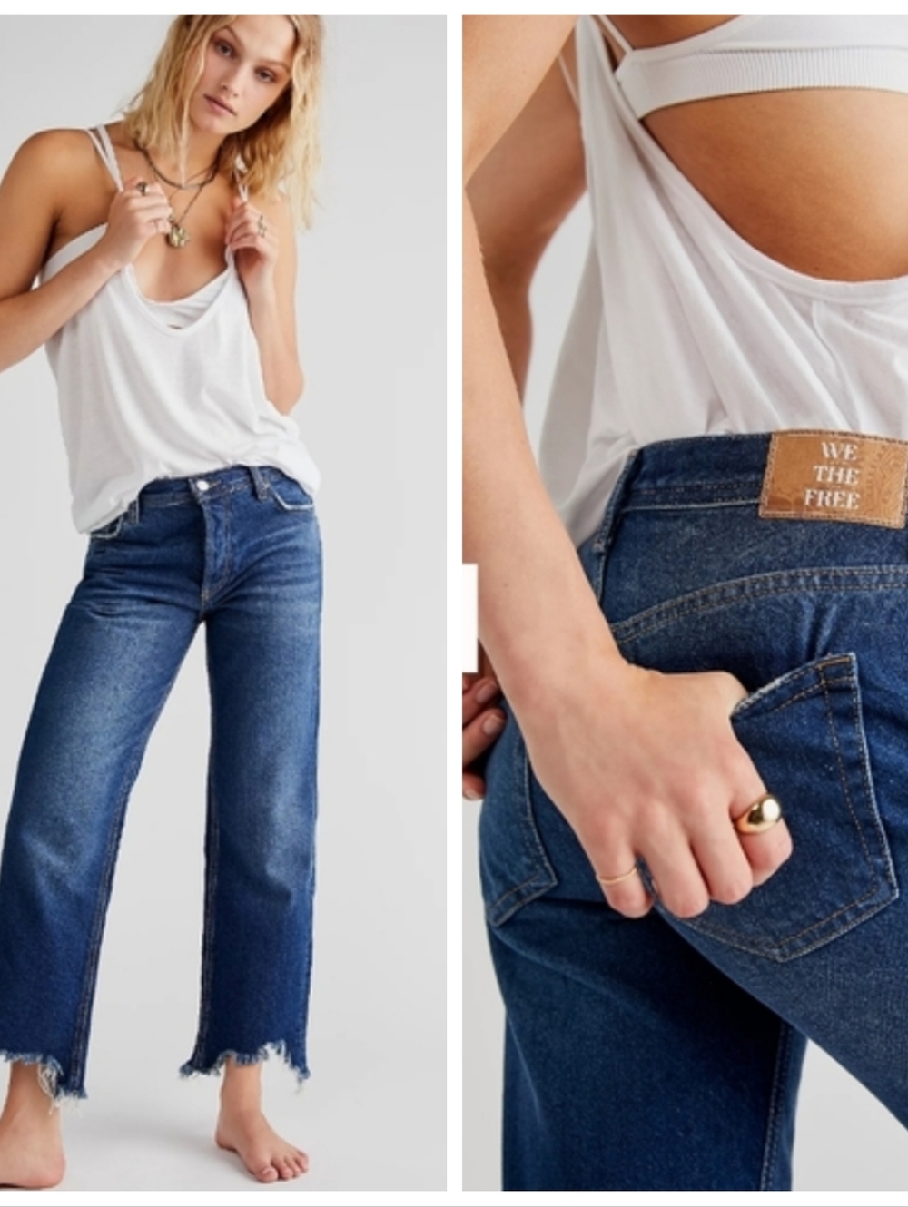 Free People Maggie Dark Wash Mid-Rise Straight-Leg Raw Hem Jeans Women's 25